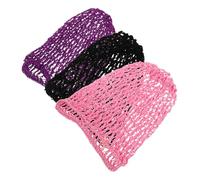GANAZONO 3 pièces Filets à Cheveux Crochetés Faits Main Filets Élastiques Maille Légère pour Femmes Coiffure Confortable pour Dormir et Danser Bonnets Souples et Respirants Noir Rose