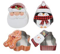 GANAZONO 4 Pièces Boîte Festive de Noël Rangement Bonbons et Biscuits Coffret Décoratif Tinplate avec Motifs Père Noël Bonhomme de Pingouin et Épices pour Fête et Cadeaux