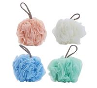 GANAZONO 4 pièces Boules de Bain Maille Solide Accessoires Salle de Bain Exfoliantes Douceur et Nettoyage Peau Sensible Rose Bleu Blanc Vert
