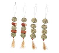 GANAZONO 4 pièces Jouets à Mâcher Herbe Tissée Suspendus pour Lapins Cochons et Hamsters Boules Naturelles pour Nettoyage des Dents et Activité Anti-Stress