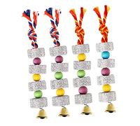 GANAZONO 4pièces Jouets De Perroquet à Suspendre avec Clochettes Pierre Minérale Calcium pour Meuleuse De Bec Accessoires pour Cage De Perruches Et Petits Oiseaux