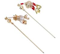 GANAZONO Bâtonnets à Cheveux Chinois Lumineux 2 Pcs Perles Rouge et Blanche, Style Rétro Vintage, Accessoires Capillaires pour Femmes, pour Coiffures Longues et Cérémonie Traditionnelle