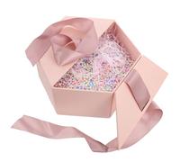 GANAZONO Boîte Présent Hexagonale 3 Pièces en Carton Rose Coffret pour Invités Mousse Macaron et 20G de Rafia Emballage Présent Saint-Valentin Mariage et Noël Coffret Décoratif