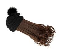 GANAZONO Bonnet d'Hiver Tricoté Noir Postiche Ondulée Longue Couleur Châtain Clair Ensemble 1 Pièce Postiche Cosplay Femme Extensions de Cheveux Naturelles Bonnet Chaud Ajustable pour