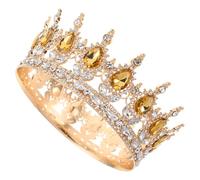 GANAZONO Couronne de Mariée Baroque en Alliage Doré et Beige Clair Tiare Ornée de Strass et Gouttes d'Eau Accessoire de Coiffure pour Mariage Bal Masqué et Soirée Costume