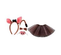 GANAZONO Déguisement De Cochon Garçon Et Filles 4 Pièces Taille Unique Bandeau Oreilles De Cochon Nez Queue Jupe En Tulle Marron Pour Fêtes Carnaval Halloween