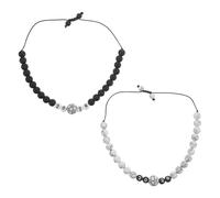GANAZONO Ensemble de 2 Bracelets de Football Ajustables en Perles Élastiques Blanc et Noir Accessoires Sportifs pour Hommes et Femmes Présent pour Fête et Soutien D’Équipe Lors des