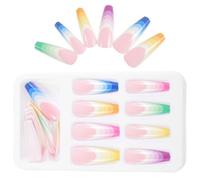 GANAZONO Faux Ongles à Coller Extra Longs Dégradés Arc-en-ciel, 24 Pièces, Style Cercueil, Manucure Artistique DIY pour Femmes et Garçon et Filles, Décoration Ongles Colorée