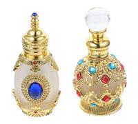 GANAZONO Flacon De Parfum En Verre Cristal 2 Pièces 15 Ml Vintage Doré Sphérique Bleu Irisé Portatif Rechargeable Pour Stockage D'huile Essentielle Voyage