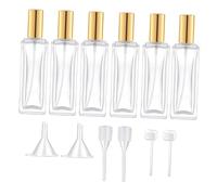 GANAZONO Flacons Vaporisateurs en Verre 30 Ml Lot de 12 Set de Carrés 6 Têtes de Pulvérisation Dorées 2 Entonnoirs 2 Compte-Gouttes 2 Pompes Réutilisables pour Échantillons Cosmétiques et Voyage