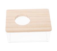 GANAZONO Hamster Bath Box with Natural Wood Cover Acrylic Small Animal Bath Tub for Dwarf Hamsters Chinchillas and Guinea Pigs