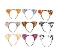 GANAZONO Lot de 12 Serrage-têtes pour Cheveux Imprimé Léopard Oreilles de Chat en Tissu Doux, Accessoires Cosplay et Fête, Bandeaux Costume Animaux pour Anniversaire et Couleur Aléatoire