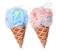 GANAZONO Lot de 2 Boules de Bain Exfoliantes de Glace, Éponges de Portables en Matériau Sûr, Couleurs Bleu et Rose, Accessoires de Bain pour Femmes, Création de Mousse Abondante, Usage