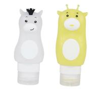 GANAZONO Lot de 2 Flacons Souples 90ml Long Cou et 70ml Petit Poney en Silicone pour Lotion et Shampoing Portable pour Voyage Garçon et Filles Usage Quotidien