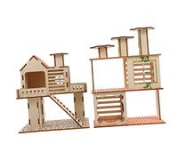 GANAZONO Lot De 2 Jouets De Villa pour Hamster en Bois Naturel, Plateforme Multifonctionnelle pour Petits Animaux, Habitat Sécurisé pour Cavies Et Chinchillas, pour Cages Et Terrains De Jeu Intérieur