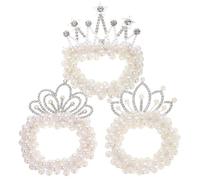 GANAZONO Lot de 3 Élastiques à Cheveux Ornés de Perles, Couronnes en Strass et Perles, Taille Unique, pour Filles, Accessoires Cheveux Princesse pour Fête et Anniversaire