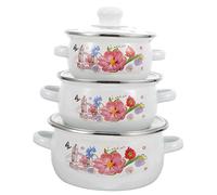 GANAZONO Lot de 3 marmites en émail blanc résistant à l'usure - Marmite délicate - Pot à soupe vintage avec couvercle - Marmite vintage - Ustensiles de cuisine à l'ancienne