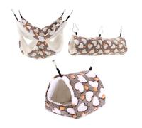 GANAZONO Lot de 3 Nids Suspendus pour Petits Animaux - Hamac en Peluche Tunnel en Coton et Cachette Chaude pour Hamster Furet Rat et Chinchilla - Accessoires Amovibles et Lavables pour