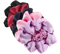 GANAZONO Lot de 5 Filets à Cheveux Élastiques pour Chignon Élastique Confortable en Satin Dentelle Couleurs Noir Bleu Marine Rose Rouge Foncé et Violet Clair pour Danseuses et
