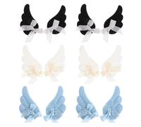 GANAZONO Lot de 6 Paires de Pinces à Cheveux Petites Ailes d'Ange Accessoires de Fête en Plumage Légères Couleurs Noir Blanc Bleu Pinces Plates pour Mariage Cosplay et Festivals