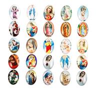 GANAZONO Lot de Pendentifs Cabochons Plats Verre à Motif Jésus Vierge Accessoires pour Fabrication de Bijoux DIY Cabochons Décoratifs Multicolores Adaptés Collier Bracelet Breloques