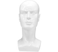 GANAZONO Mannequin Homme d'Exposition Multifonctionnel Tête Mannequin Blanc Brillant Taille Standard Support pour Perruques Chapeaux Lunettes et Casques Audio Surface Lisse