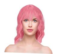 GANAZONO Perruque Courte Rose Bou avec Frange Perruque Ondulée Pastel Design Exquis et Confortable Ajustable pour de Tête pour Look