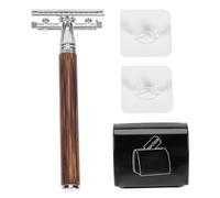 GANAZONO Rasoir Manuel à Barbe Double Face Taille Standard Manche Bambou Antirouille pour Homme Soin Visage Outil de Rasage Classique sans Lame Support Adaptable