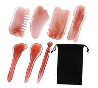 GANAZONO Set Outils Gua Sha Résine pour Massage Du Visage et Chevelu Peigne de Massage Sculptant avec Pochette de Rangement Rose et Noire et Polyvalent pour Soins Corporels
