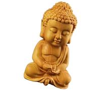 GANAZONO Statue de Bouddha en Bois Antique Sakyamuni Statue Ornements de Bouddha Assis Serein Sculpture Figurine Petit Bouddha Bois Sculpté pour Le Prospérité