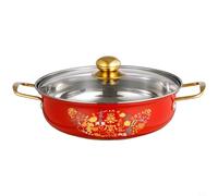 GANCEI Casserole en acier inoxydable 410 avec base en écailles de poisson pour un nettoyage facile, batterie de cuisine de grande capacité avec couvercle en verre visuel, finition jaune (rouge festif)