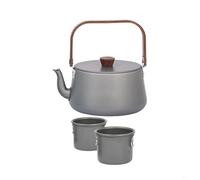 GANCEI Ensemble de bouilloire de camping en alliage d'aluminium, théière de 1 l avec 2 tasses, marmite de cuisson extérieure légère pour randonnée, pique-nique, camping-car