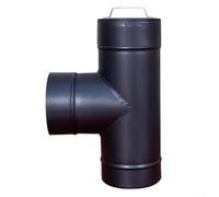 GANCEI Joint en T de cheminée en acier noir de 15,2 cm avec couvercle d'accès pour une utilisation à haute température, convient aux tuyaux de 150 mm de diamètre, pour une ventilation sûre dans les