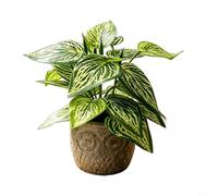 GANCEI Lierre artificiel dans un pot fantaisiste en forme de hibou, 165 cm, fausse verdure pour décoration de maison, bureau, étagère, blanc rayé vert