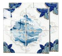 GANCEI Lot de 10 autocollants muraux en mousse PVC épaisse Motif porcelaine Bleu et blanc 15 x 15 cm