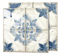 GANCEI Lot de 10 autocollants muraux en mousse PVC épaisse Motif porcelaine Bleu et blanc 15 x 15 cm