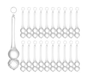 GANCEI Lot de 20 décorations de sapin de Noël en verre transparent en forme de goutte d'eau fabriquées à la main avec reflet de la lumière (20 x 60 mm)