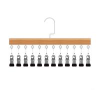 GANCEI Organiseur de placard à suspendre avec 12 clips, cadre en métal pour pantalons, écharpes, accessoires, crochet pivotant à 360° pour petites maisons, ton bois rétro (bois naturel)