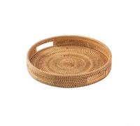 GANCEI Plateau de service rond en rotin tissé avec poignées pour cuisine, salle à manger, table basse ou pique-nique, panier de rangement rond rustique pour présentation des aliments (25 cm)