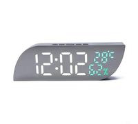 GANCEI Réveil numérique LED avec écran miroir, moniteur de température et d'humidité, 2 niveaux de luminosité, alimentation USB ou batterie pour chambre à coucher, bureau (blanc + vert)
