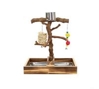 GANCEI Support à oiseaux en bois de raisin avec jouet suspendu, perchoir naturel pour perroquet pour escalader et mâcher, base en acier inoxydable, assemblage rapide de vis, pendentif couleur
