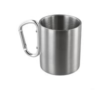 GANCEI Tasse de camping double couche en acier inoxydable de 300 ml avec mousqueton pour l'extérieur, café, thé, randonnée, tasse isotherme portable argentée