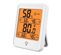GANCEI Thermomètre hygromètre numérique avec grand écran LCD rétroéclairé, bouton tactile, support magnétique, capteur d'humidité précis pour la maison, le bureau, la crèche (blanc)