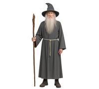 Gandalf Costume de sorcier pour homme, gris, robe, chapeau, ceinture, magicien, sorcier