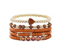 GANDC Bracelet bohème multicouche empilable en forme de cœur pour femme - Taille Heishi - Perles en argile dorée - Bracelet extensible - Pour l'été, la plage, les vacances, l'amitié, One Size, Argile