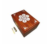 Gandhanra Boîte à Bijoux en Bois de Rose Tibétain avec Cadenas et offret en Bois avec Couvercle pour Encens, Mala et Tarot - Coffret Trésor Artisanal avec Incrustation Nacre