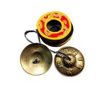Gandhanra Ensemble de clochettes tibétaines Tingsha - Cymbales tibétaines - Fabriqué en laiton, motif OM Mani Padme Hum, 6,5 cm / 2,6 pouces