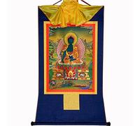 Gandhanra Thangka Tibétain - Bhaisajyaguru Bouddha de la médecine Thangka - Peinture Tantrique Bouddha à Dorure - Tapisserie Mural pour Décoration Zen - Méditation et Relaxation Spirituelle