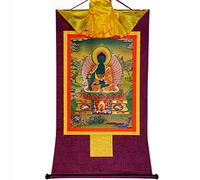 Gandhanra Thangka Tibétain - Bhaisajyaguru Bouddha de la médecine Thangka - Peinture Tantrique Bouddha à Dorure - Tapisserie Mural pour Décoration Zen - Méditation et Relaxation Spirituelle