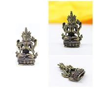 Gandhanra Tibetan Tantrique Mini Bouddha Statue-Quatre Bras Padmapani, sculpté à la Main du Népal, Aspect Laiton Antique, Figurines pour Collectionner, méditer, décorer